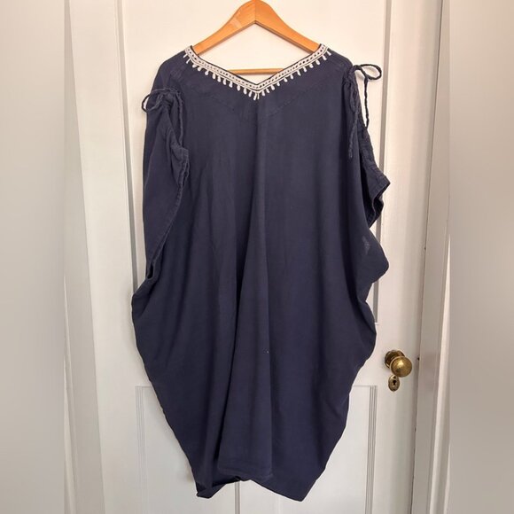 People Tree Hand Woven Navy & White Cotton Beach Cover Up O/S - Picture 9 of 10